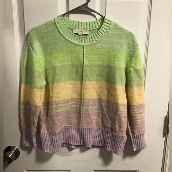 LOFT Sweaters - NWT! LOFT Women's Colorful Striped Sweater - Green, Yellow, Purple